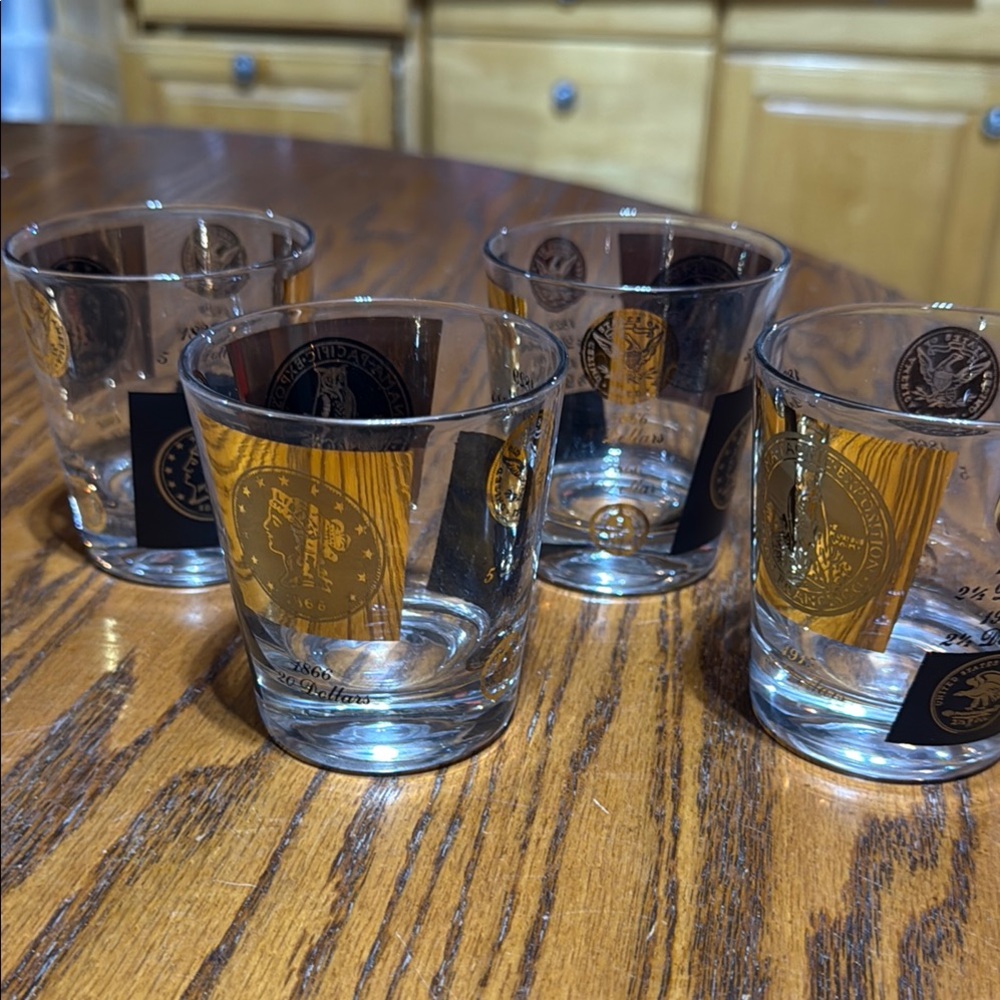 Vintage Cera Gold and Black Coin Glasses